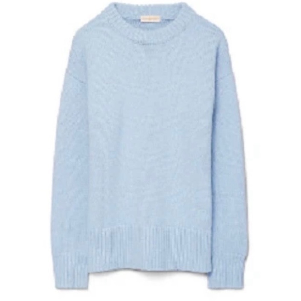 NWT Tory Burch Oversized Crew Neck Wool Sweater Dove Blue Size Small - Picture 2 of 13